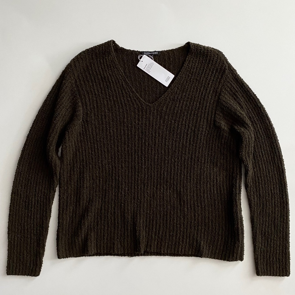Eileen Fisher Sweater Wren Cotton Fluff V Neck Knit Large - see measurements - Picture 1 of 3